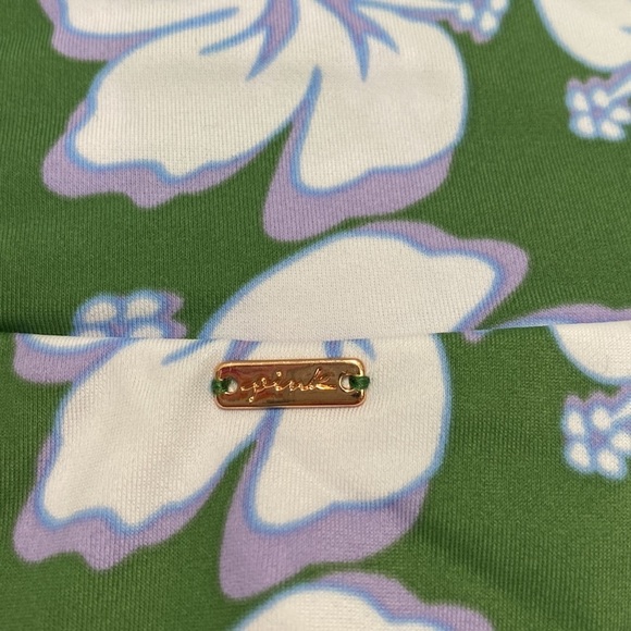 VS Pink V Crossover High-Waist Bikini Bottom Forest Pine Hibiscus - Picture 8 of 12